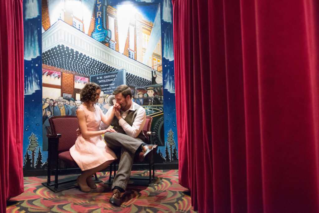 couple sitting in northern michigan traverse city state theatre
