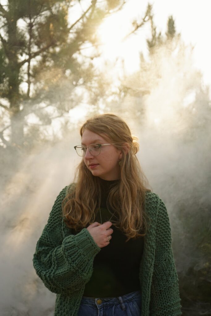 traverse city senior photography backlit at sunset
