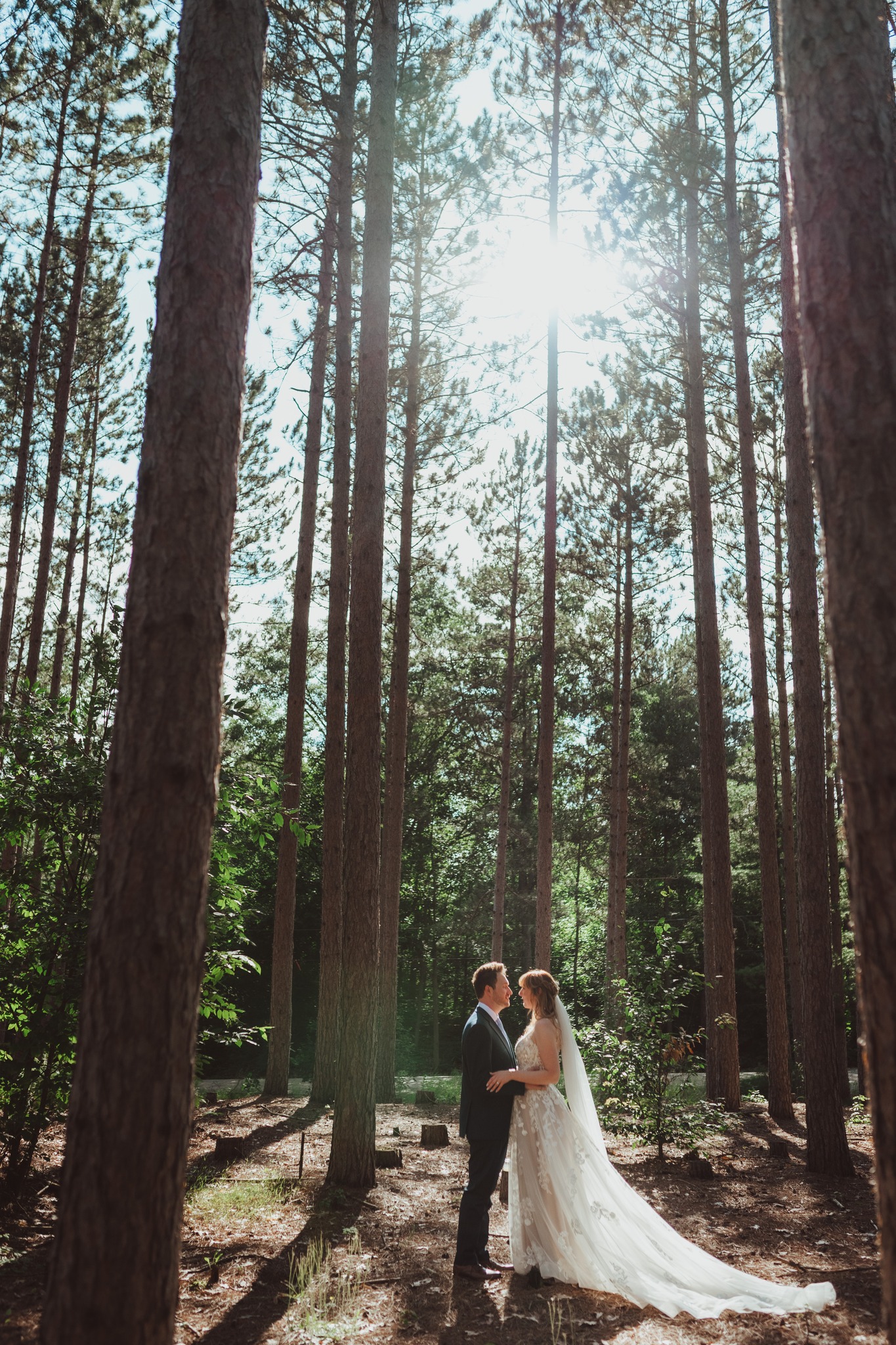 bride and groom portrait at wedding at blue bridge events center interlochen michigan