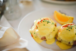 commercial food photography of eggs Benedict in traverse city michigan restaurant
