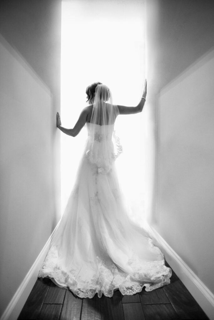 fine art wedding photography of bride in hallway in traverse city michigan