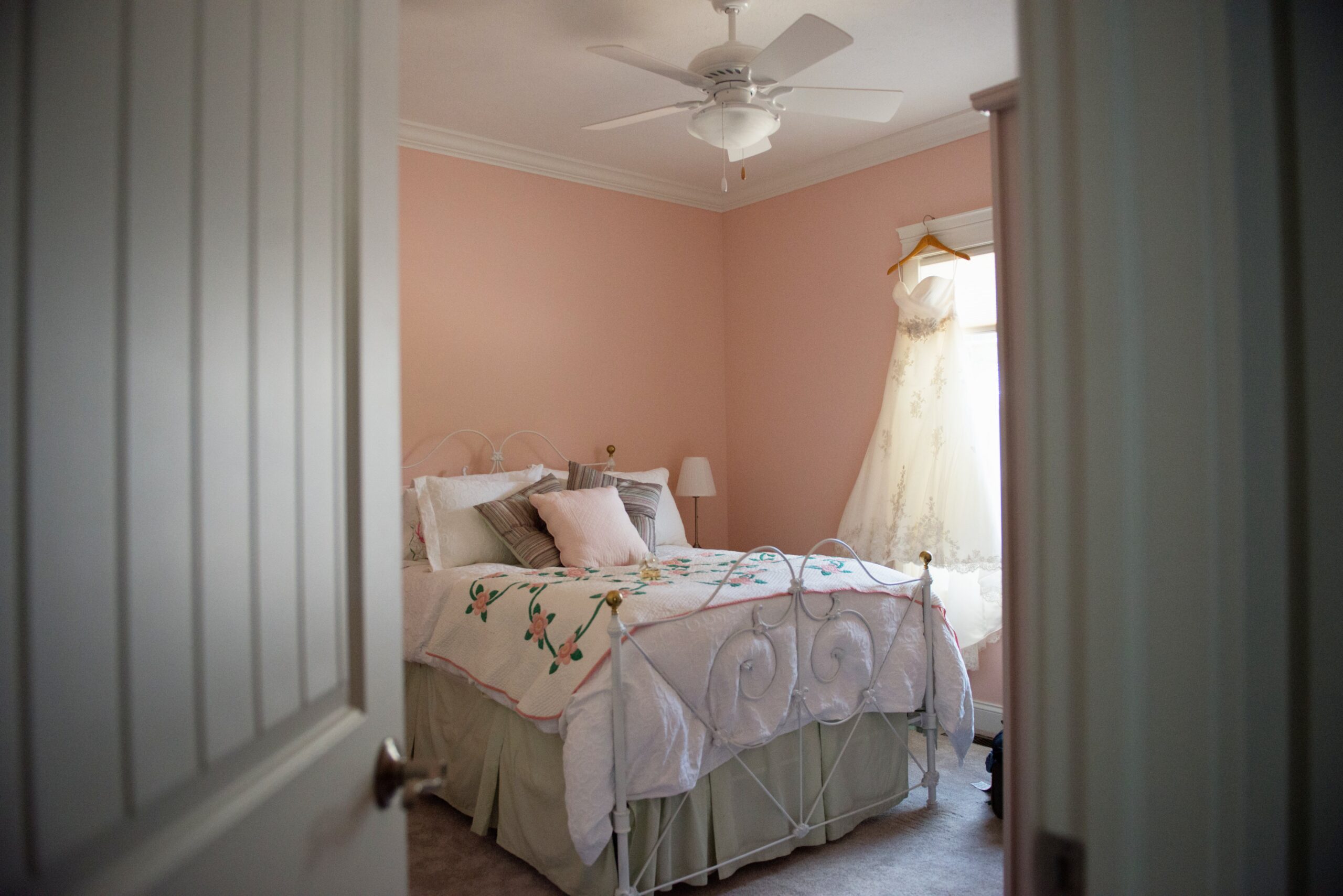 northern michigan wedding gown candid hanging in glen arbor home