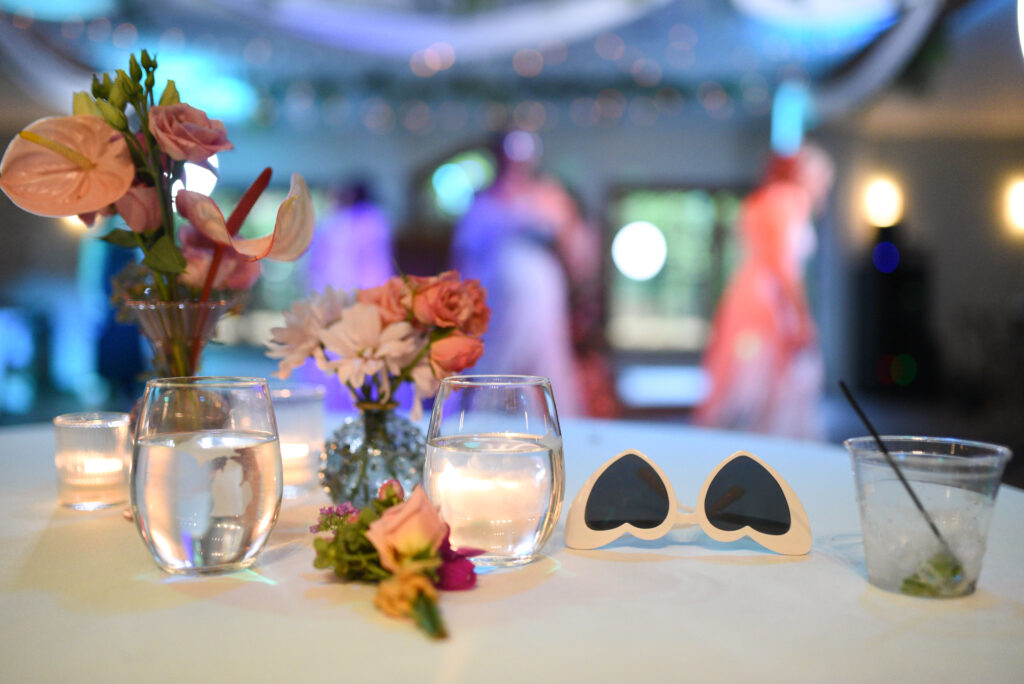 wedding items on table at blue bridge event center in traverse city michigan