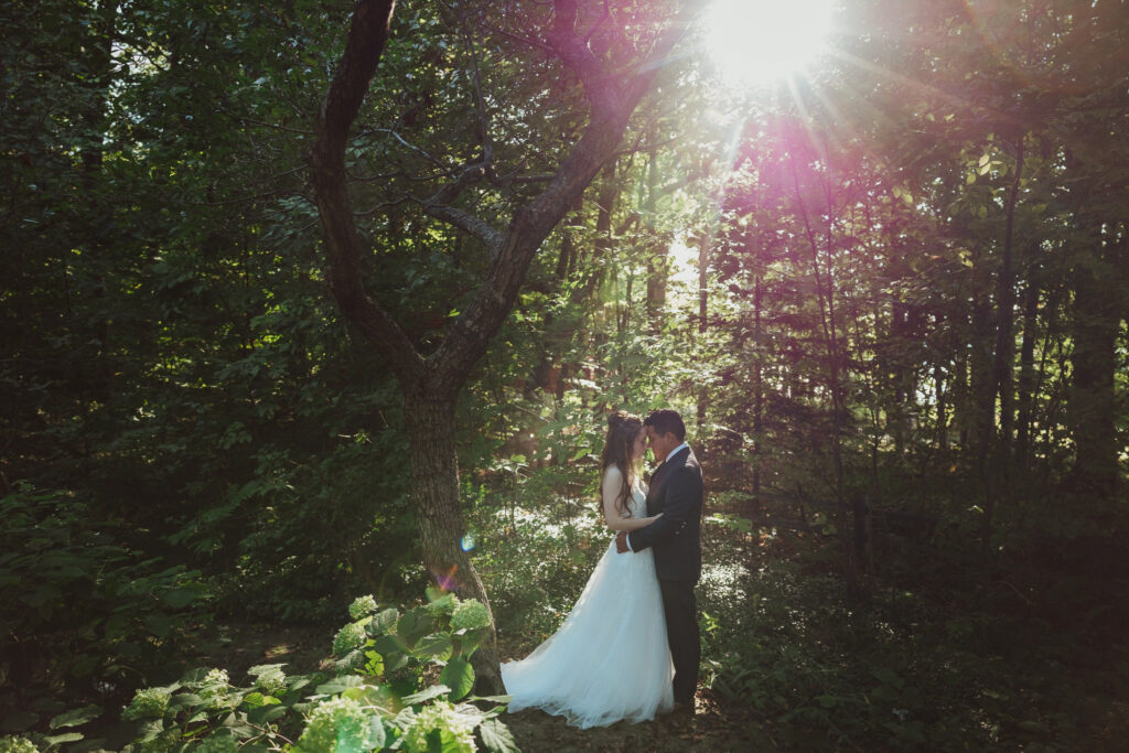 bride and groom during sunset in glen arbor michigan wedding photographer
