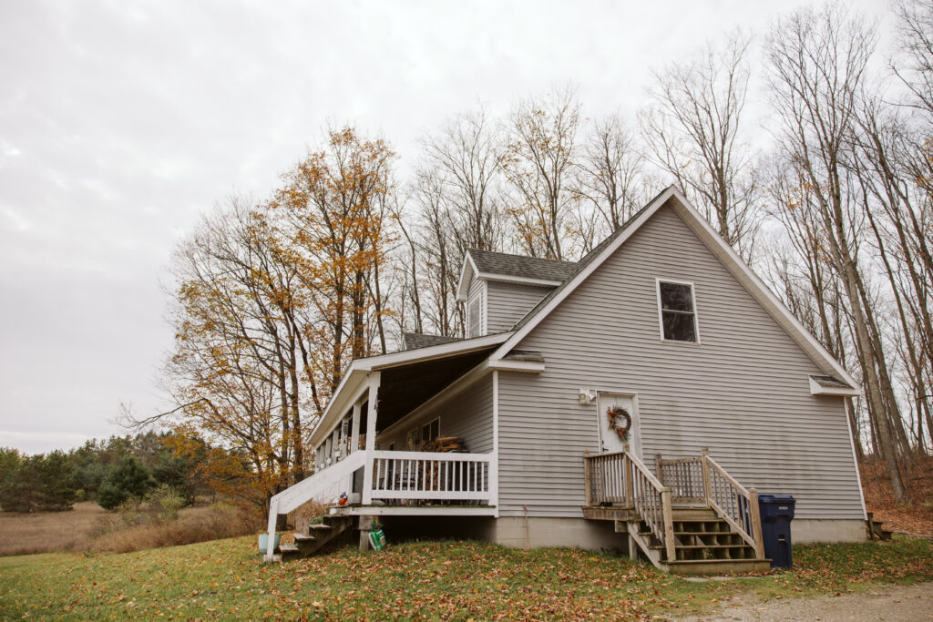 side view of a traverse city home during newborn photos 