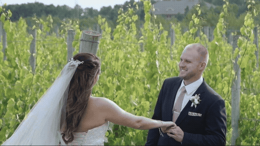bride and groom during first look at 45 north