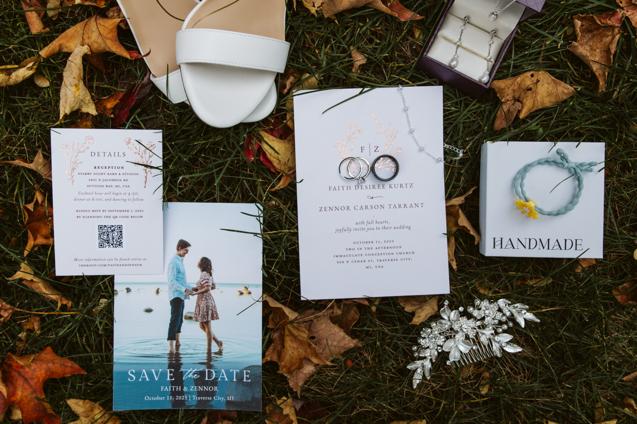 close up of wedding details for traverse city wedding