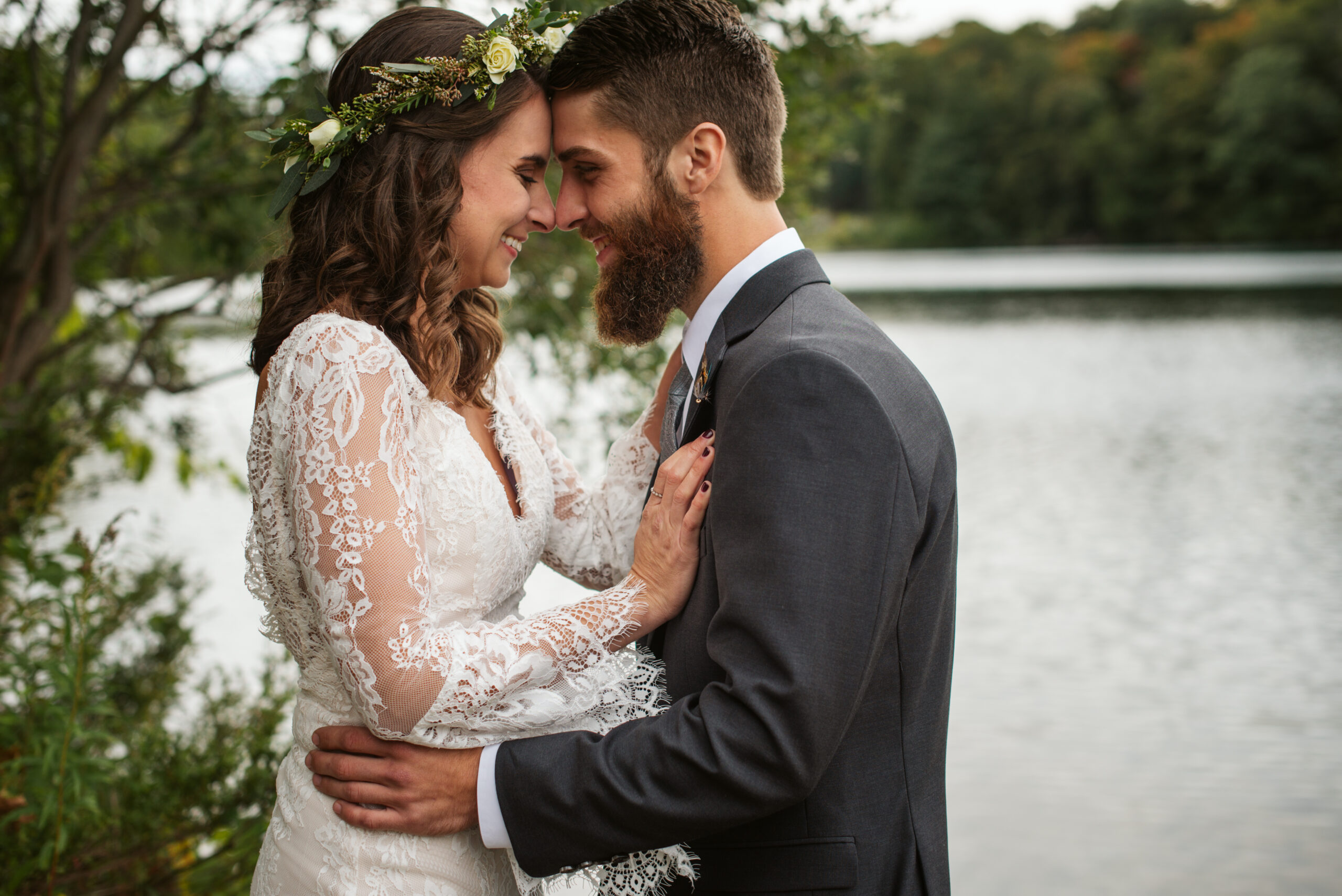 bride and groom during wedding at twin lakes campground in traverse city
