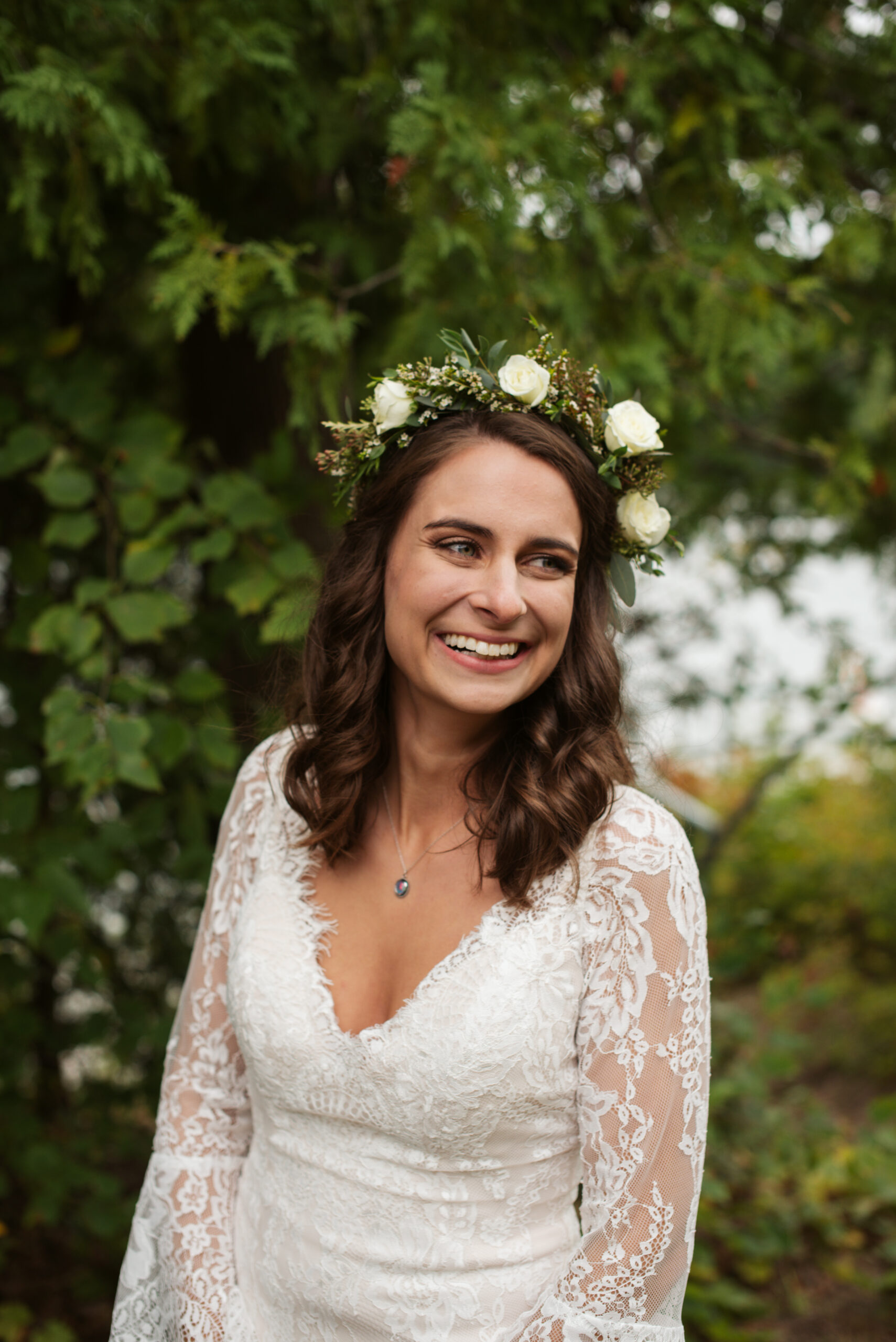 bride during wedding at twin lakes campground in traverse city