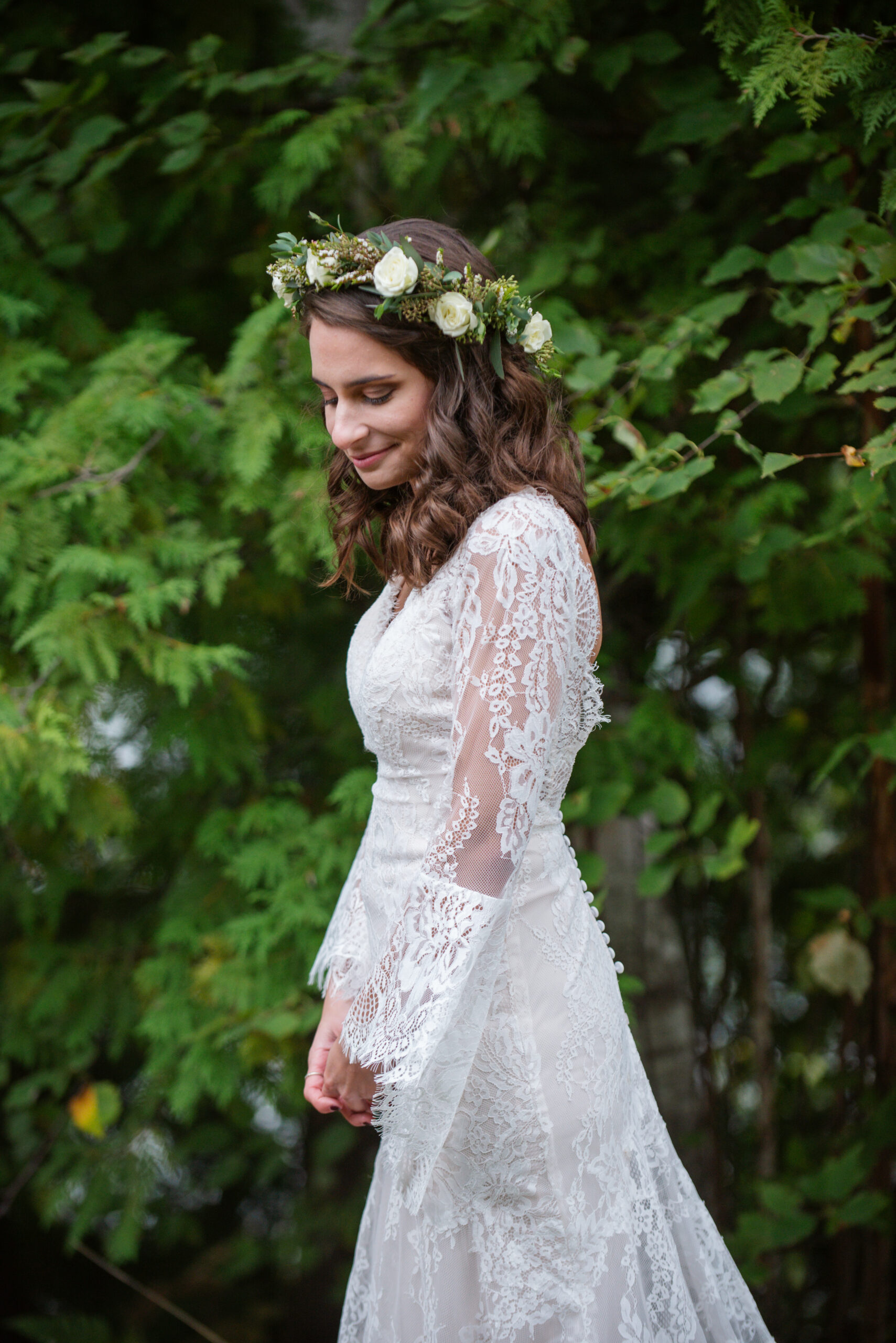 bride during wedding at twin lakes campground in traverse city