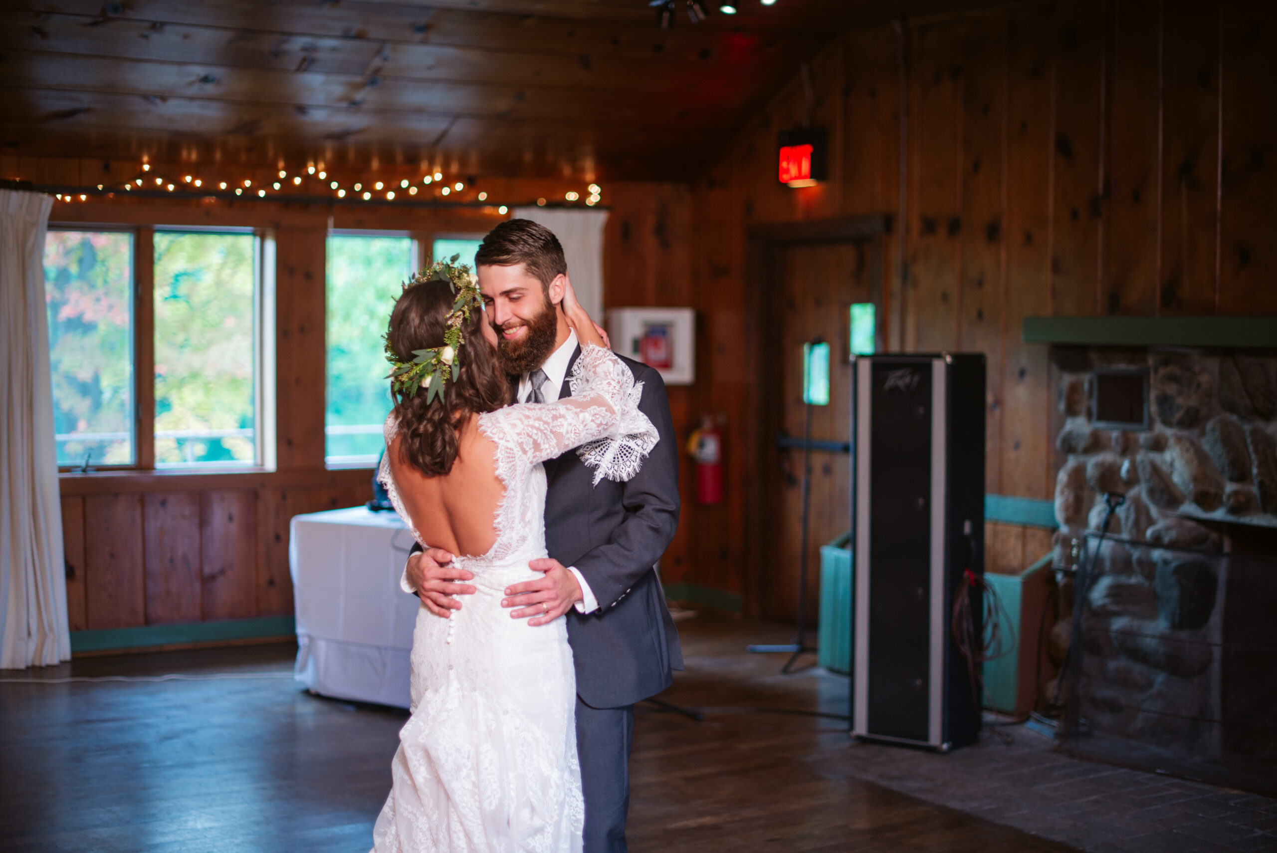bride and groom dancing at reception