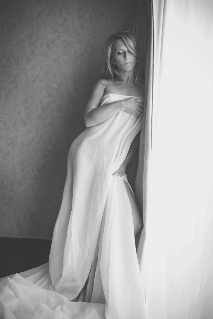 bride during boudoir photos in traverse city michigan